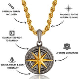 Gun Metal & Gold Compass Pendant - USPs - VIRAGE London