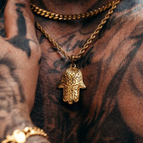 Gold Hamsa Pendant & Cuban Chain Set - VIRAGE London, 5401