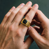 Gold Onyx Statement Signet Ring - VIRAGE London, 5061034731716