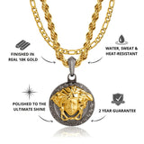 Gold & Gun Metal Medusa Pendant & Figaro Chain Set USPs - VIRAGE London, 3512