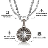 Gun Metal & Silver Compass Pendant & Cuban Chain Set - USPs - VIRAGE London, 2101