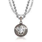 Silver & Gun Metal Medusa Pendant & Figaro Chain Set - VIRAGE London, 2901