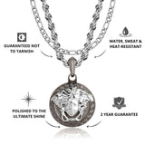 Silver & Gun Metal Medusa Pendant & Figaro Chain Set USPs - VIRAGE London, 2901