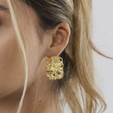 Hammered Square Earrings Gold - VIRAGE London