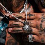 Silver & Gun Metal Medusa Pendant & Figaro Chain Set - VIRAGE London, 2901