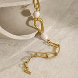 Molten Pearl & Paperclip Bracelet Gold - VIRAGE London