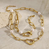 Molten Pearl & Paperclip Necklace Gold - VIRAGE London