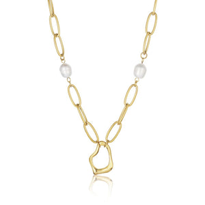 Molten Pearl & Paperclip Necklace Gold - VIRAGE London