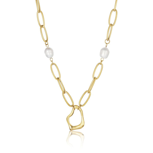Molten Pearl & Paperclip Necklace Gold - VIRAGE London